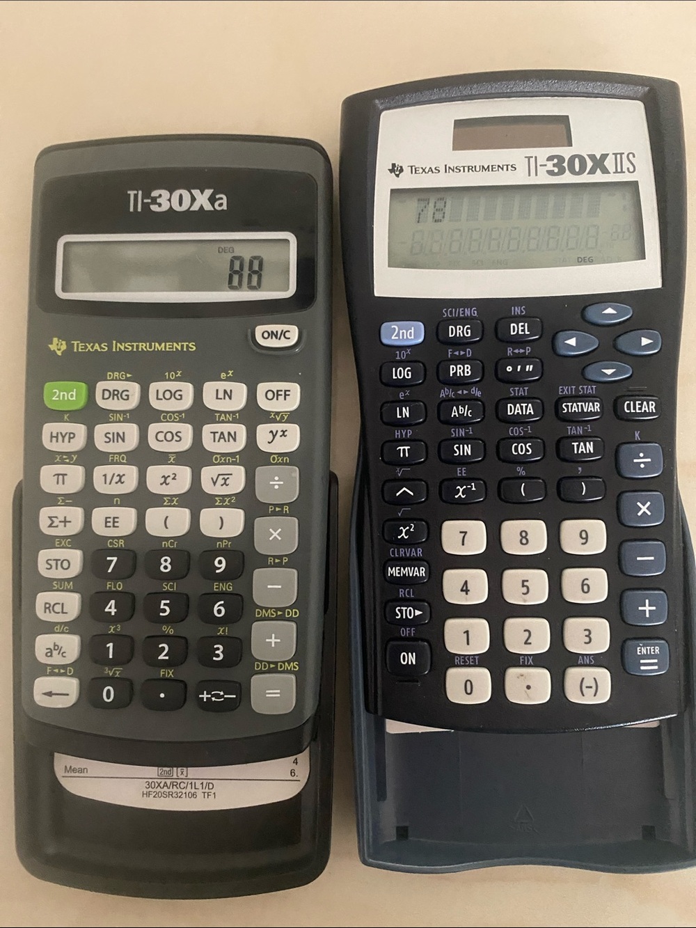 Texas Instruments TI-30Xa and TI-30XIIS Calculators - Black, Gray, Cream